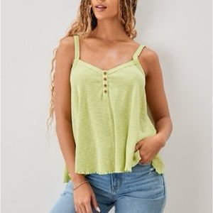 American Eagle Green Wide Lettuce-edge Tank Top